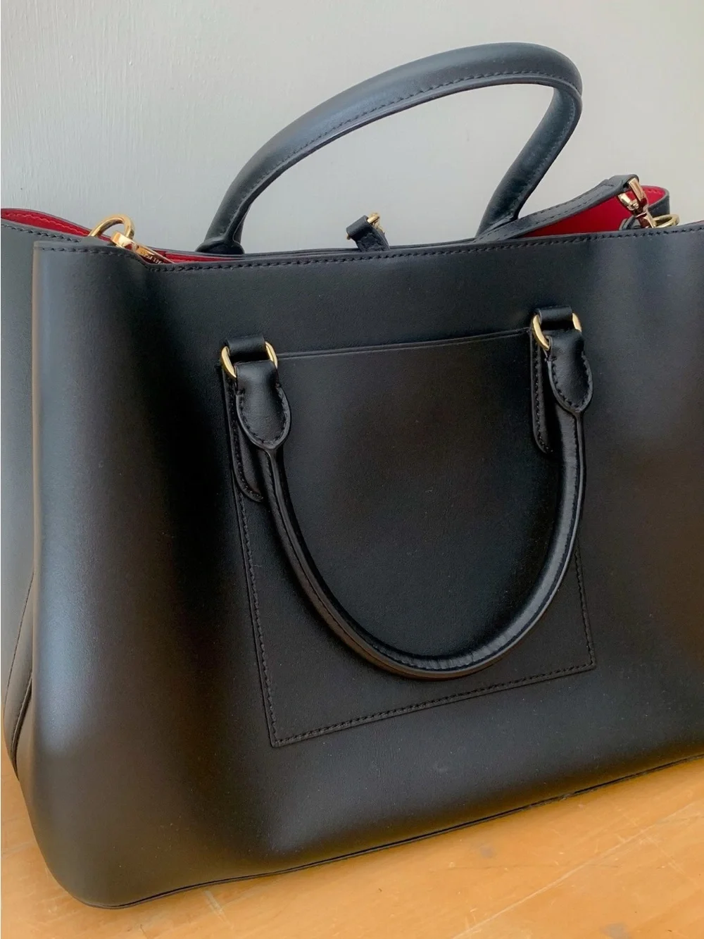 Ralph Lauren Black and Red Leather Satchel